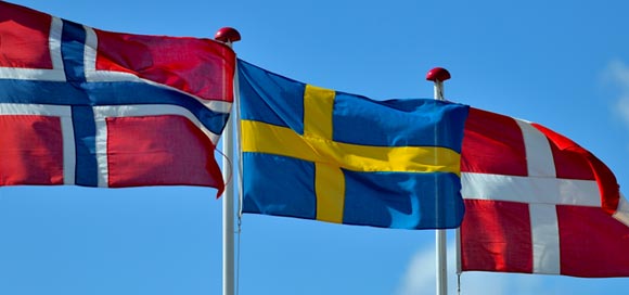 Norway, Sweden, and Denmark flags